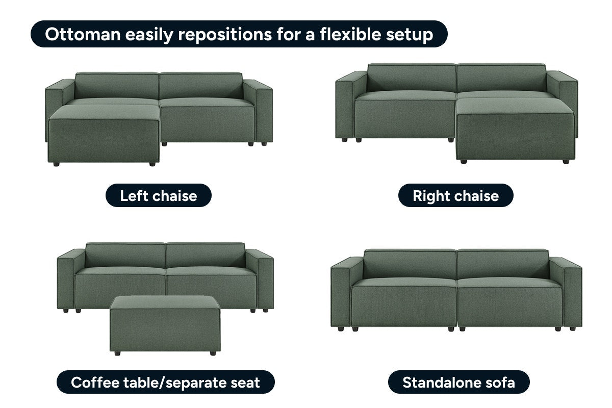 Brosa Russo 3 Seater Sofa with Ottoman (Green)