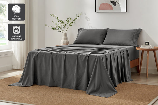 Brosa Stonewashed Cotton Sheet Set (Charcoal, Queen)