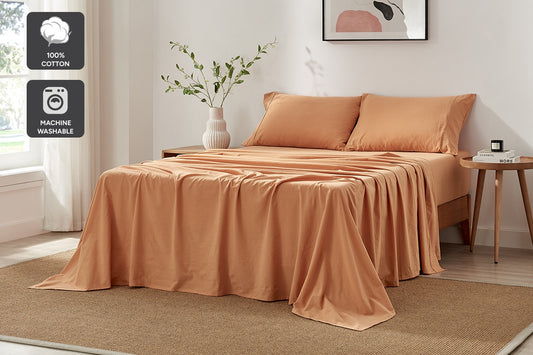 Brosa Stonewashed Cotton Sheet Set (Terracotta, Double)