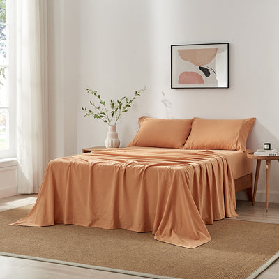 Brosa Stonewashed Cotton Sheet Set Terracotta Queen
