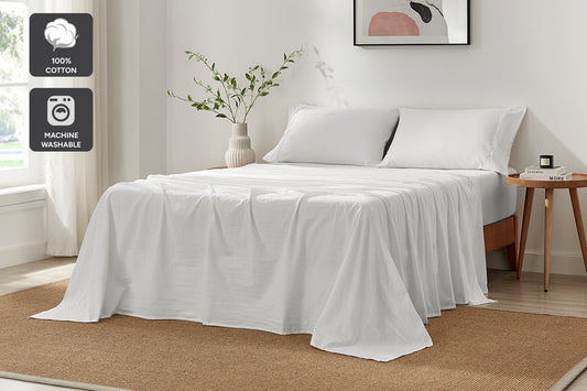 Brosa Stonewashed Cotton Sheet Set (White, Queen)