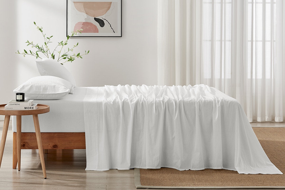 Brosa Stonewashed Cotton Sheet Set (White, Single)