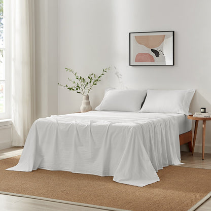 Brosa Stonewashed Cotton Sheet Set (White, Single)
