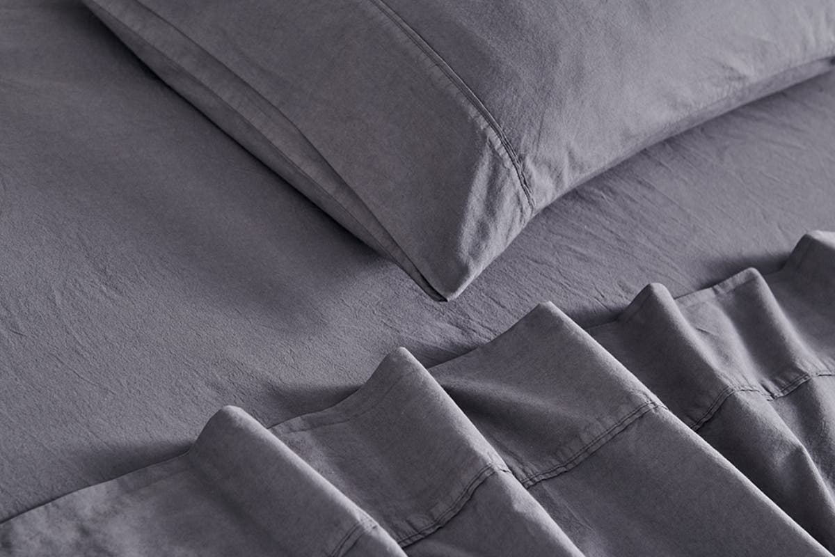 Brosa Sydney Stonewash Cotton Bed Sheet Set (Double, Castlerock Charcoal)