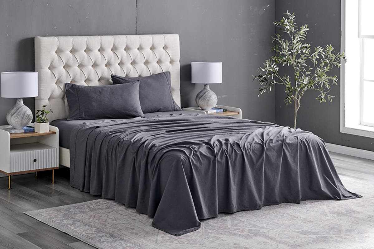 Brosa Sydney Stonewash Cotton Bed Sheet Set (Queen, Castlerock Charcoal)