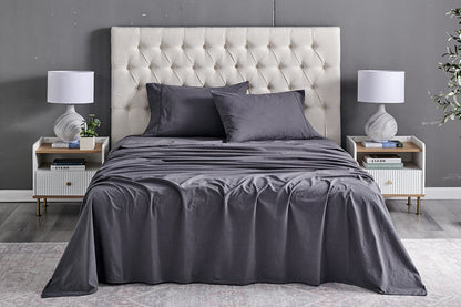 Brosa Sydney Stonewash Cotton Bed Sheet Set (Queen, Castlerock Charcoal)