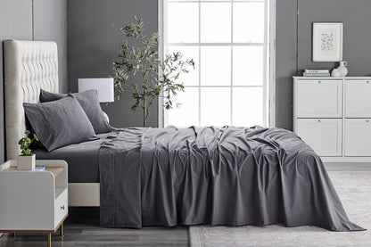 Brosa Sydney Stonewash Cotton Bed Sheet Set (Queen, Castlerock Charcoal)