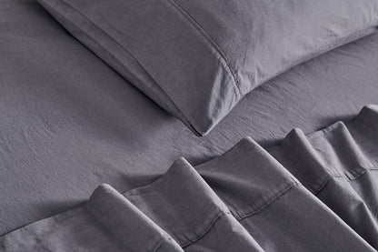 Brosa Sydney Stonewash Cotton Bed Sheet Set (Single, Castlerock Charcoal)