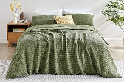 Brosa Vintage Wash Waterford Waffle Quilt Cover Set - Oiled Green Marle; Double