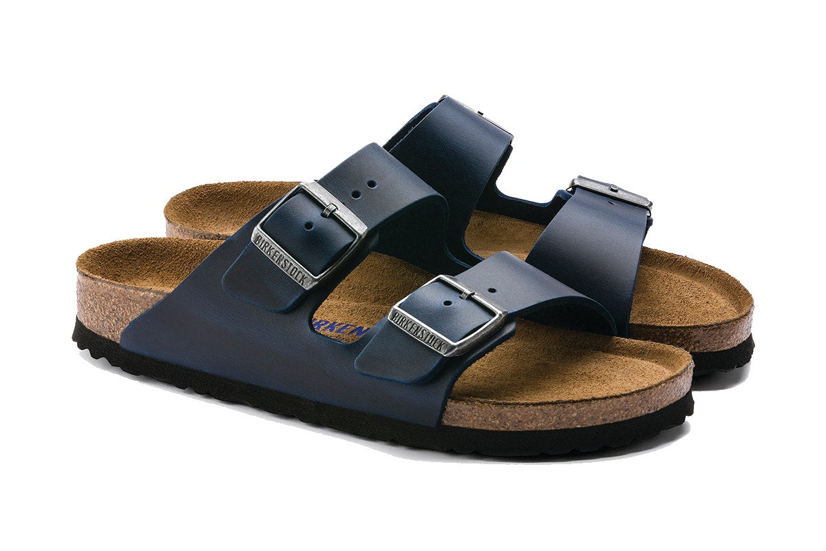 Birkenstock Men's Arizona Oiled Leather Soft Footbed Sandals - Blue; Size 44 EU