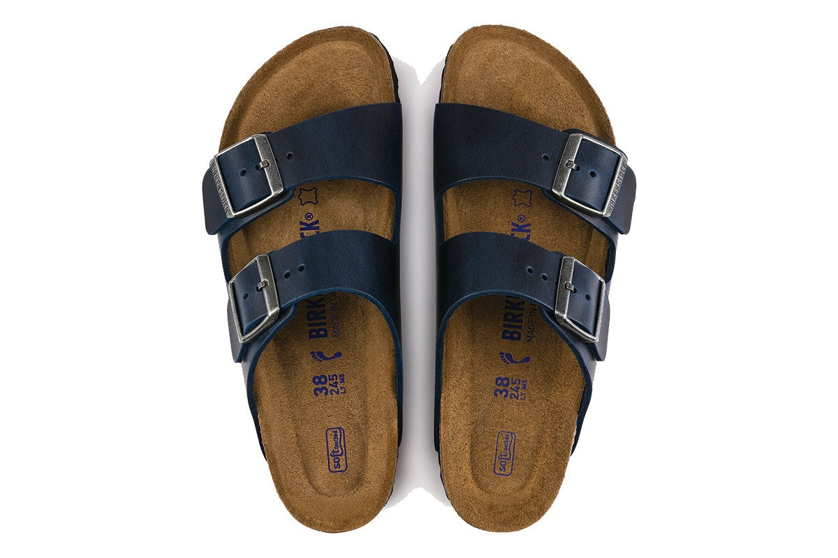 Birkenstock Men's Arizona Oiled Leather Soft Footbed Sandals - Blue; Size 44 EU