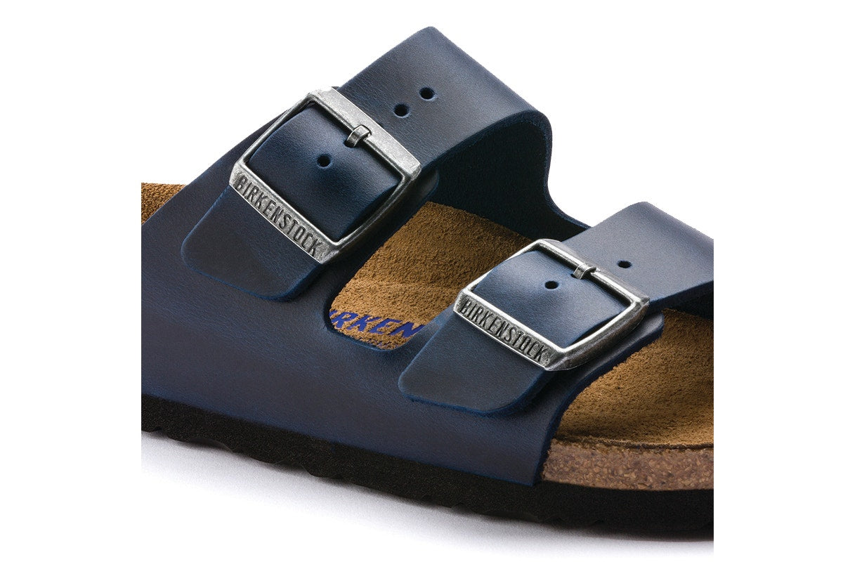 Birkenstock Men's Arizona Oiled Leather Soft Footbed Sandals - Blue; Size 44 EU