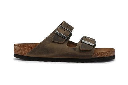 Birkenstock Unisex Arizona Oiled Leather Soft Footbed Sandals (Faded Khaki, Size 37 EU)