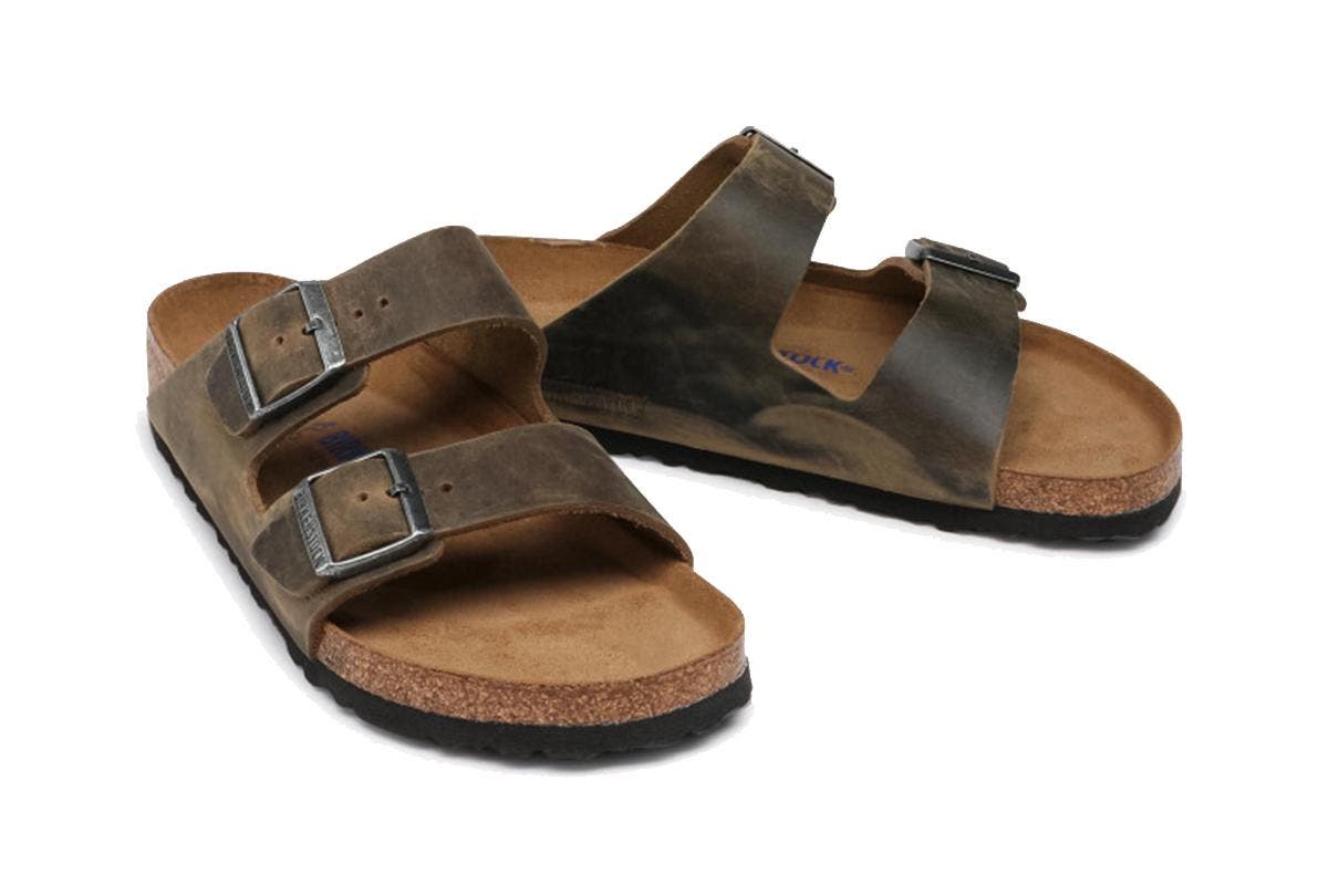 Birkenstock Unisex Arizona Oiled Leather Soft Footbed Sandals (Faded Khaki, Size 37 EU)