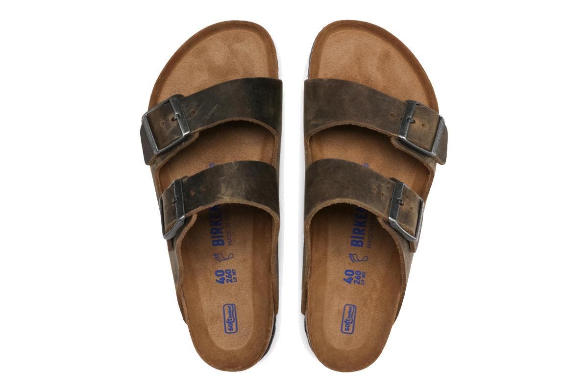 Birkenstock Unisex Arizona Oiled Leather Soft Footbed Sandals (Faded Khaki, Size 37 EU)