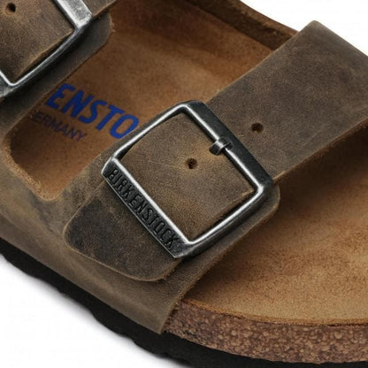 Birkenstock Unisex Arizona Oiled Leather Soft Footbed Sandals (Faded Khaki, Size 37 EU)