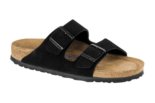 Birkenstock Women's Arizona Suede Leather Soft Footbed Sandals  - Black, Size 36 EU 