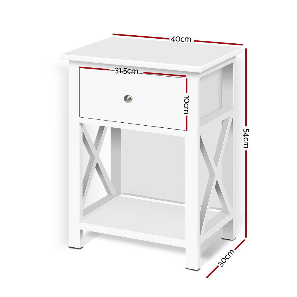 Bedside Table Coffee Side Cabinet Drawer Wooden White | Auzzi Store