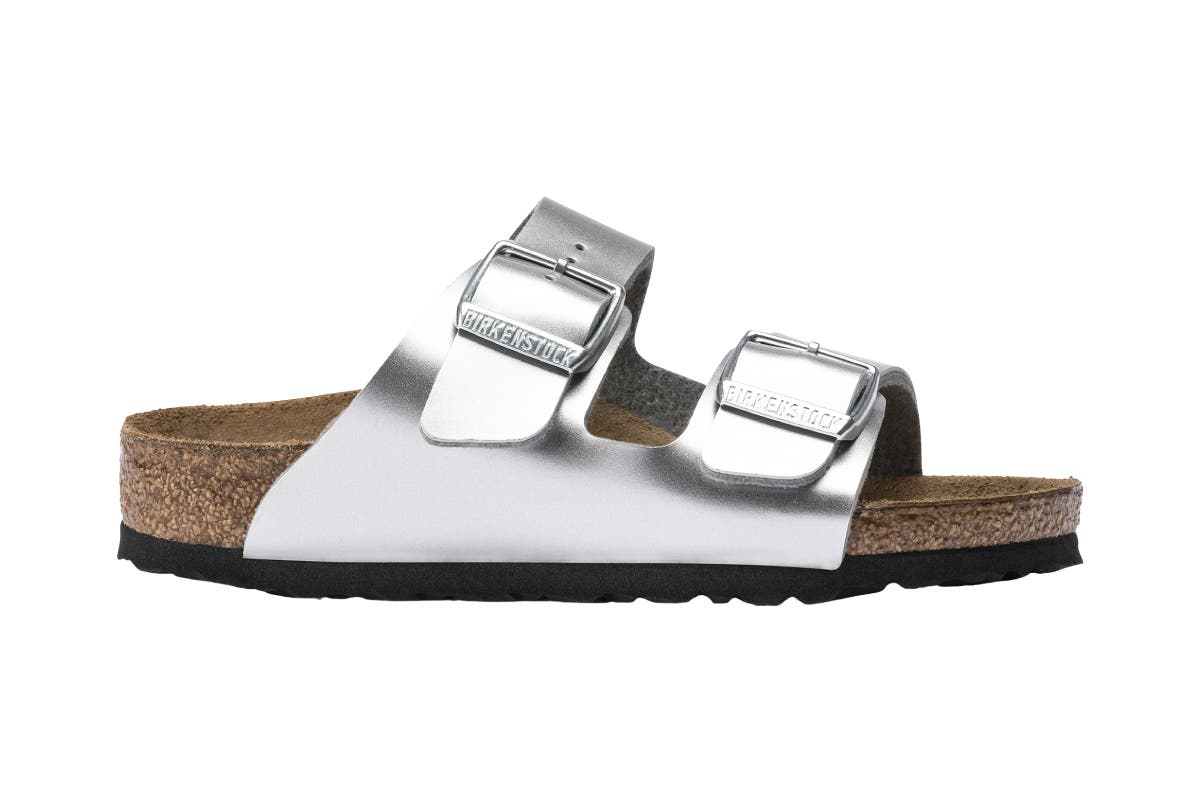 Birkenstock Kids Arizona Birko-Flor Sandal (Electric Metallic Silver) | Auzzi Store