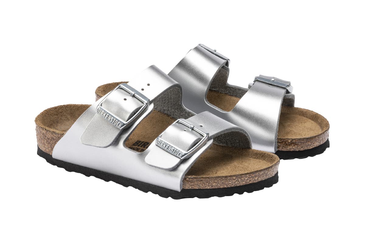 Birkenstock Kids Arizona Birko-Flor Sandal (Electric Metallic Silver) | Auzzi Store