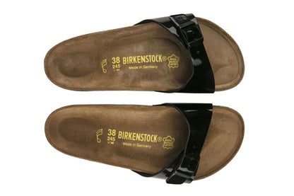 Birkenstock Unisex Madrid Birko-Flor Narrow-Fit Sandal (Black Patent) | Auzzi Store