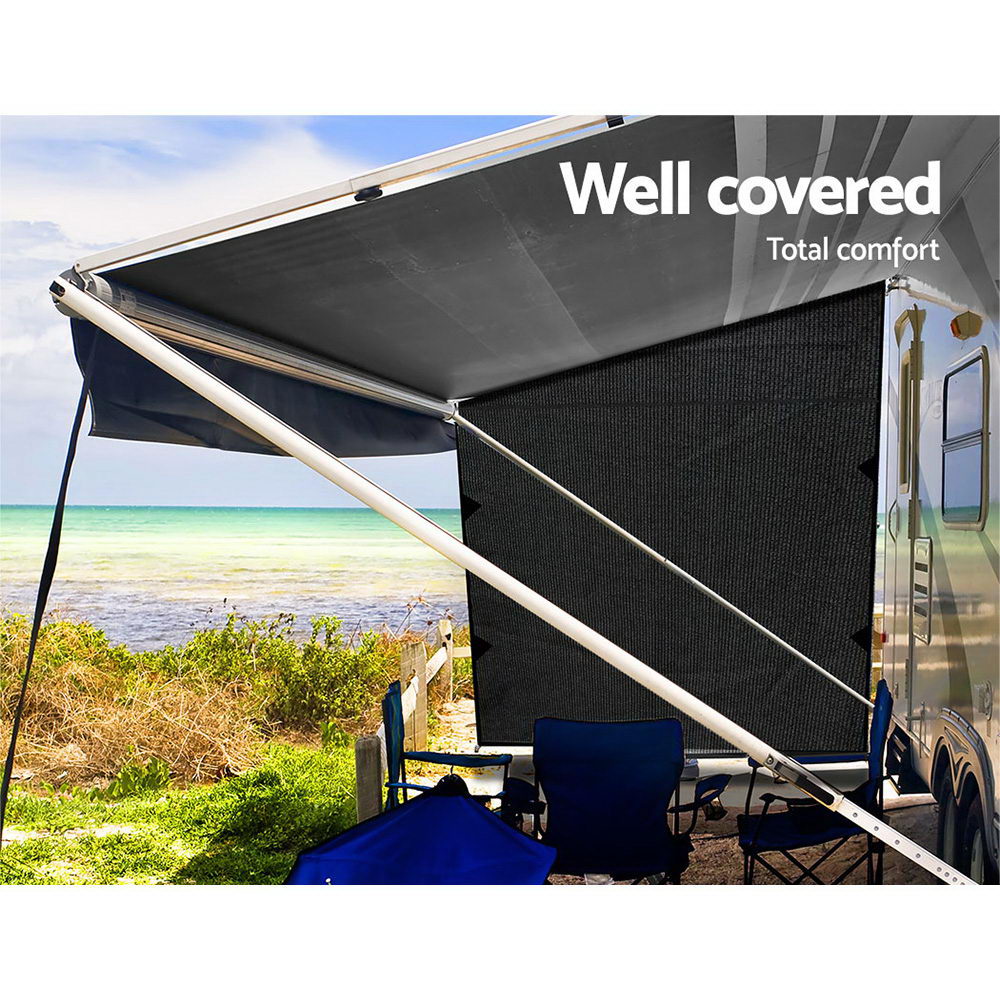 Black Caravan Privacy Screen 1.95 x 2.2M End Wall or Side Sun Shade Roll Out | Auzzi Store