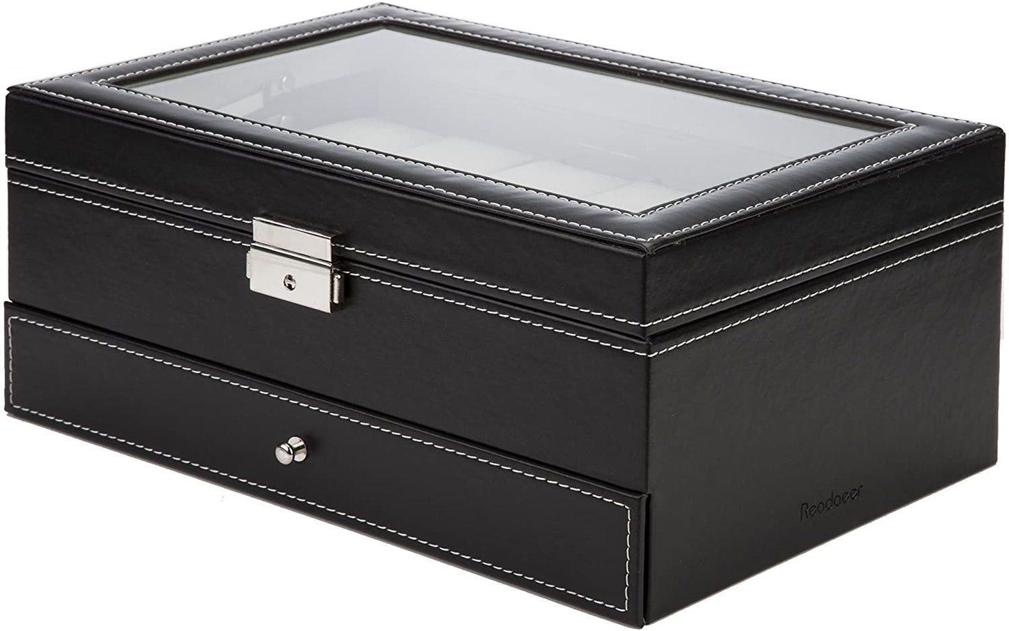 Black Leather Watch Box Jewelry Display Case with Drawers (12 Slots with 2 Layers) | Auzzi Store