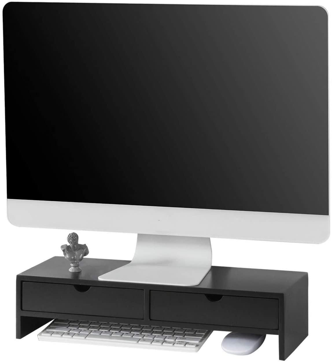 Black Monitor Stand Desk Organizer with 2 Drawers | Auzzi Store