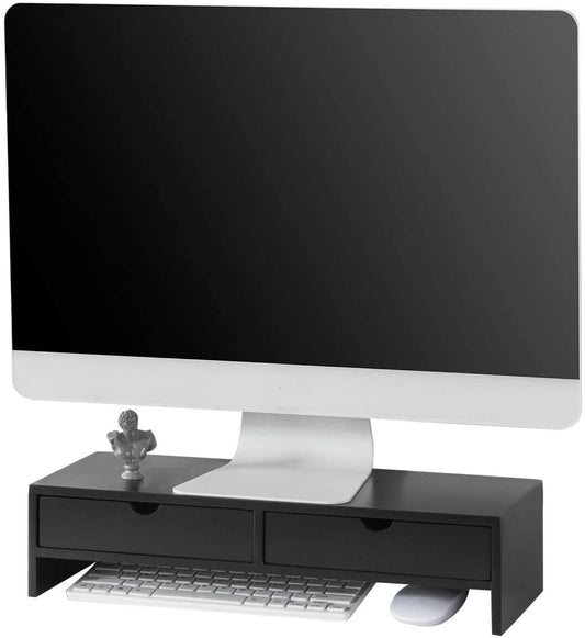 Black Monitor Stand Desk Organizer with 2 Drawers | Auzzi Store