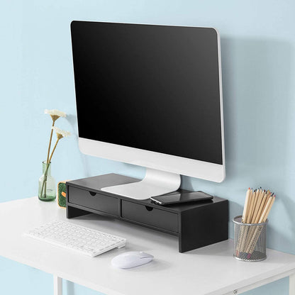 Black Monitor Stand Desk Organizer with 2 Drawers | Auzzi Store