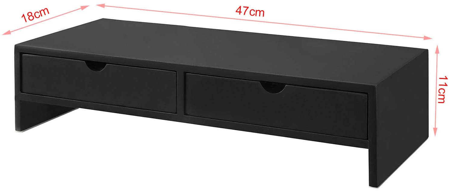 Black Monitor Stand Desk Organizer with 2 Drawers | Auzzi Store