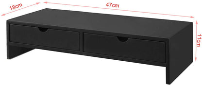 Black Monitor Stand Desk Organizer with 2 Drawers | Auzzi Store