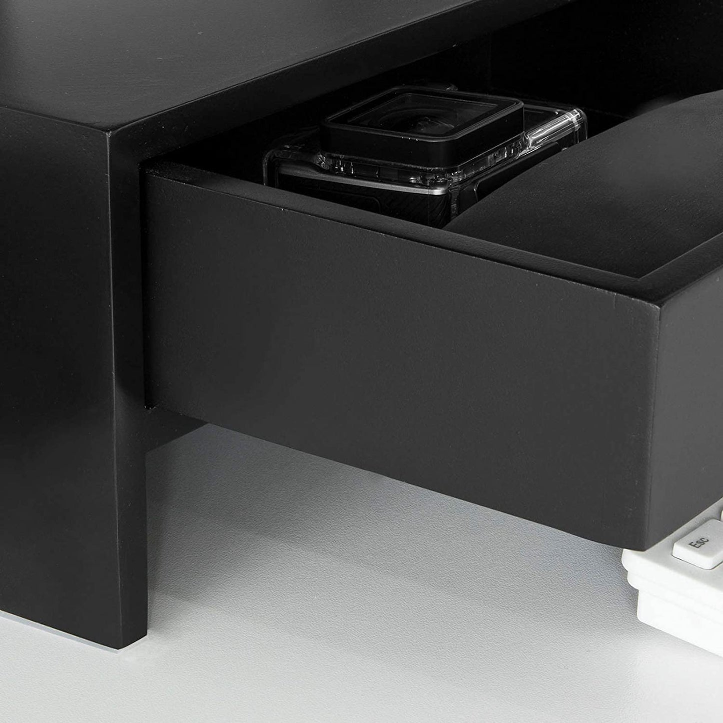 Black Monitor Stand Desk Organizer with 2 Drawers | Auzzi Store