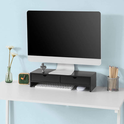 Black Monitor Stand Desk Organizer with 2 Drawers | Auzzi Store