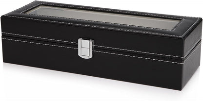 Black PU Leather Watch Organizer Display Storage Box Cases for Men & Women (6 slots) | Auzzi Store
