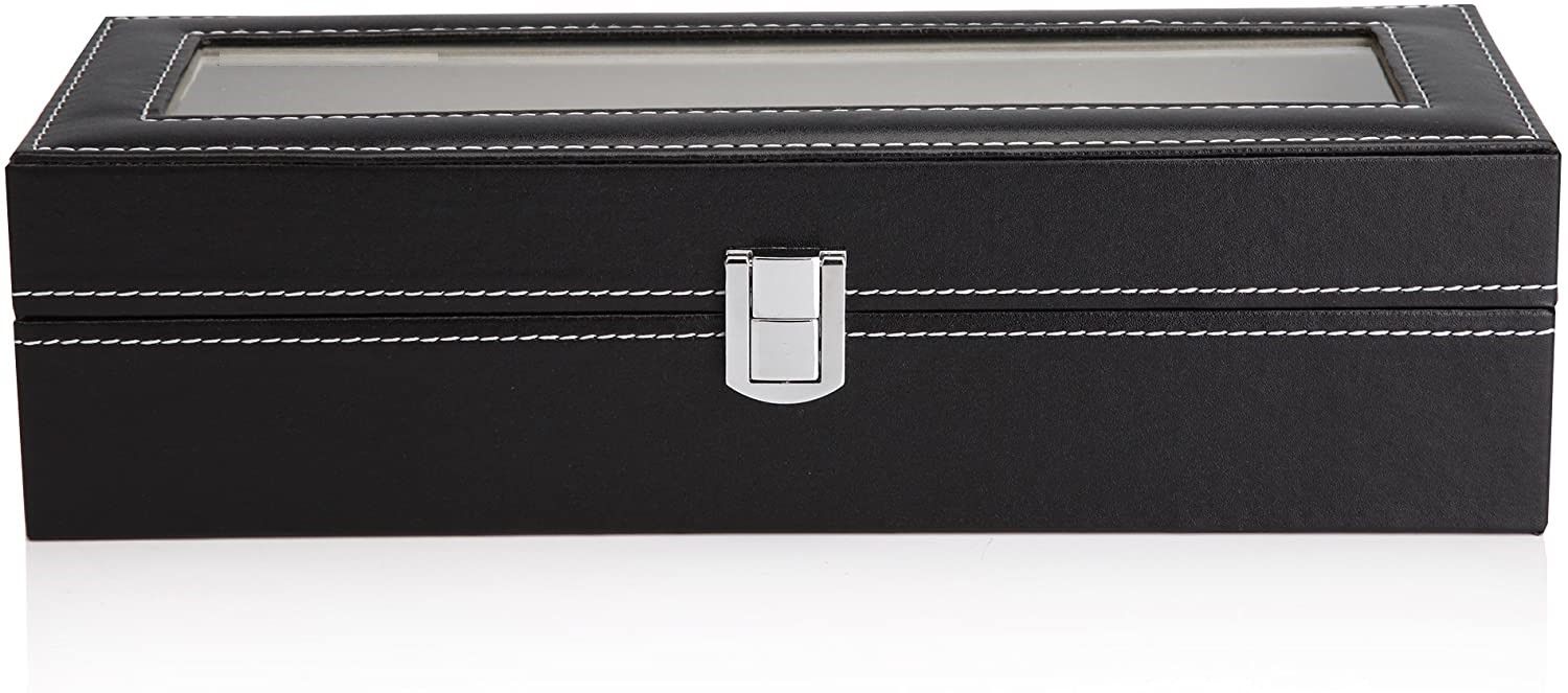 Black PU Leather Watch Organizer Display Storage Box Cases for Men & Women (6 slots) | Auzzi Store