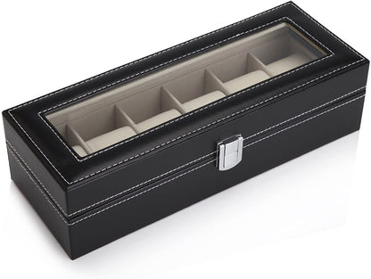 Black PU Leather Watch Organizer Display Storage Box Cases for Men & Women (6 slots) | Auzzi Store