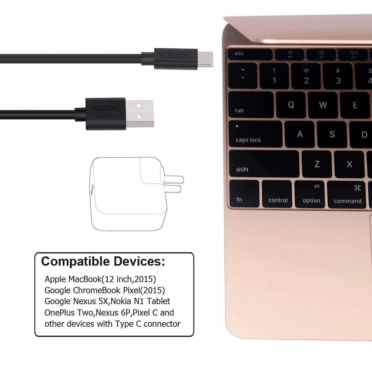 CHOETECH AC0004 USB-A to USB-C Charge & Sync Cable 3M Black | Auzzi Store