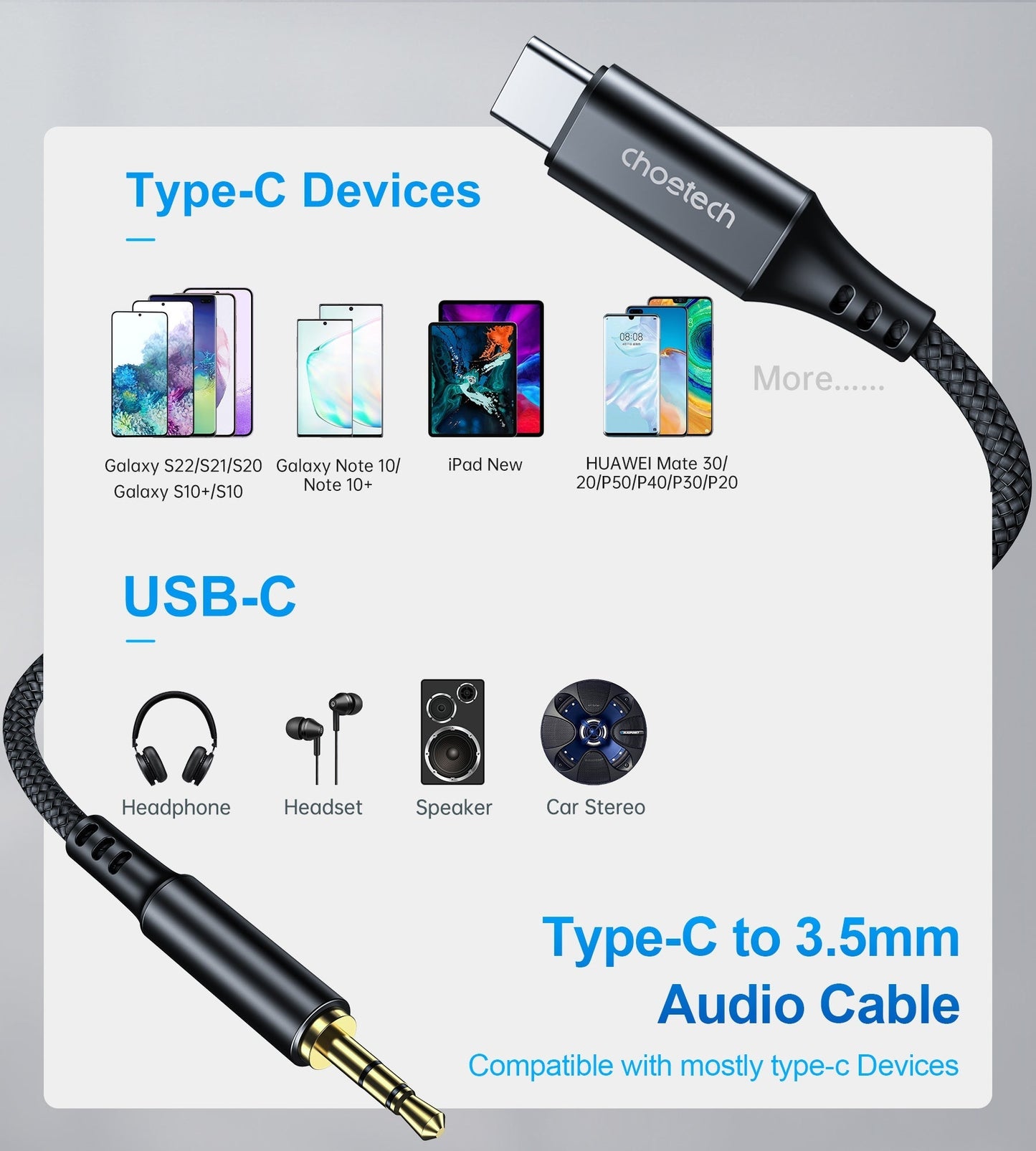 CHOETECH AUX008 Type-C To 3.5mm Audio Cable 2M | Auzzi Store