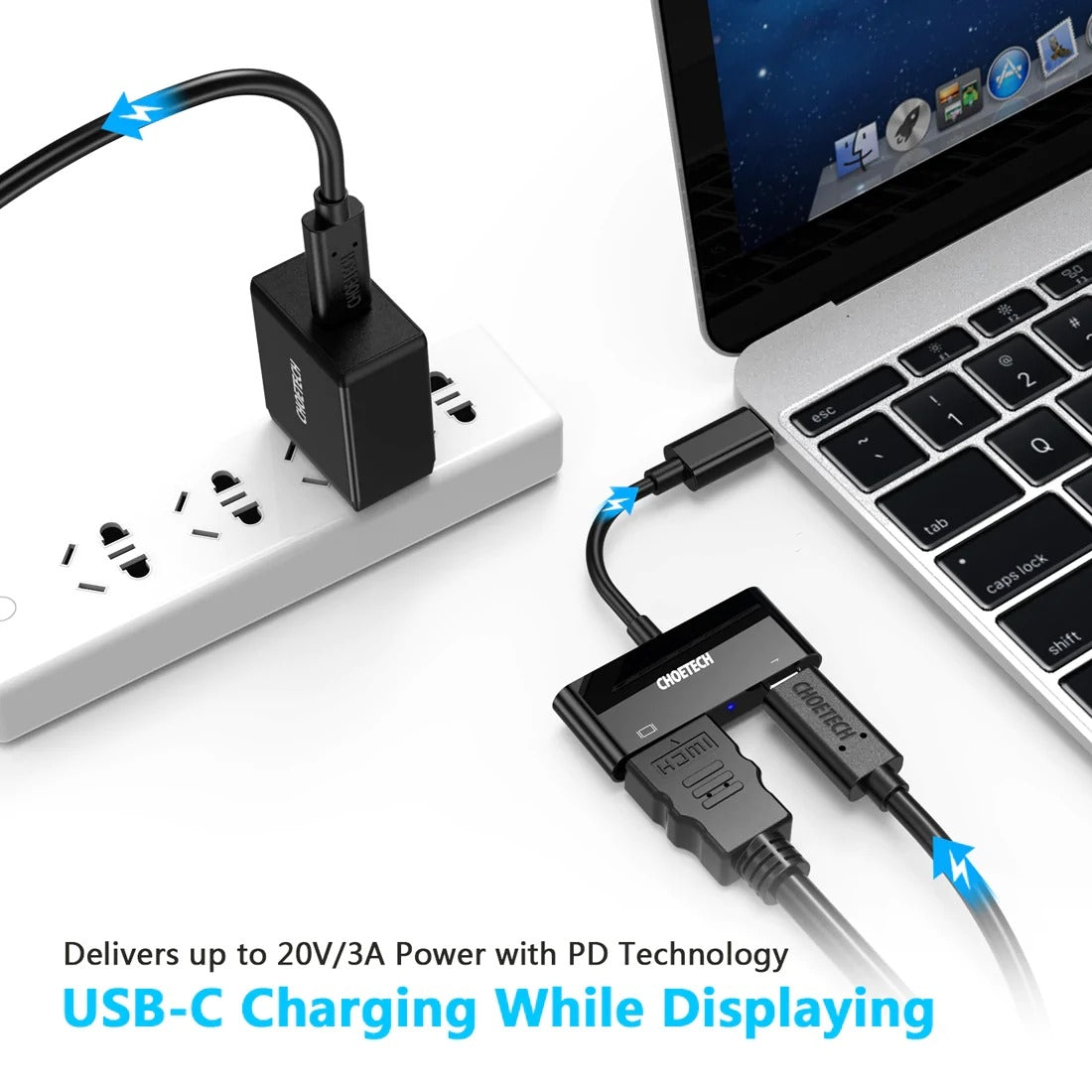 CHOETECH HUB-M03 USB-C To HDMI Adapter(4K@60hz) with 60W PD Charging Port | Auzzi Store