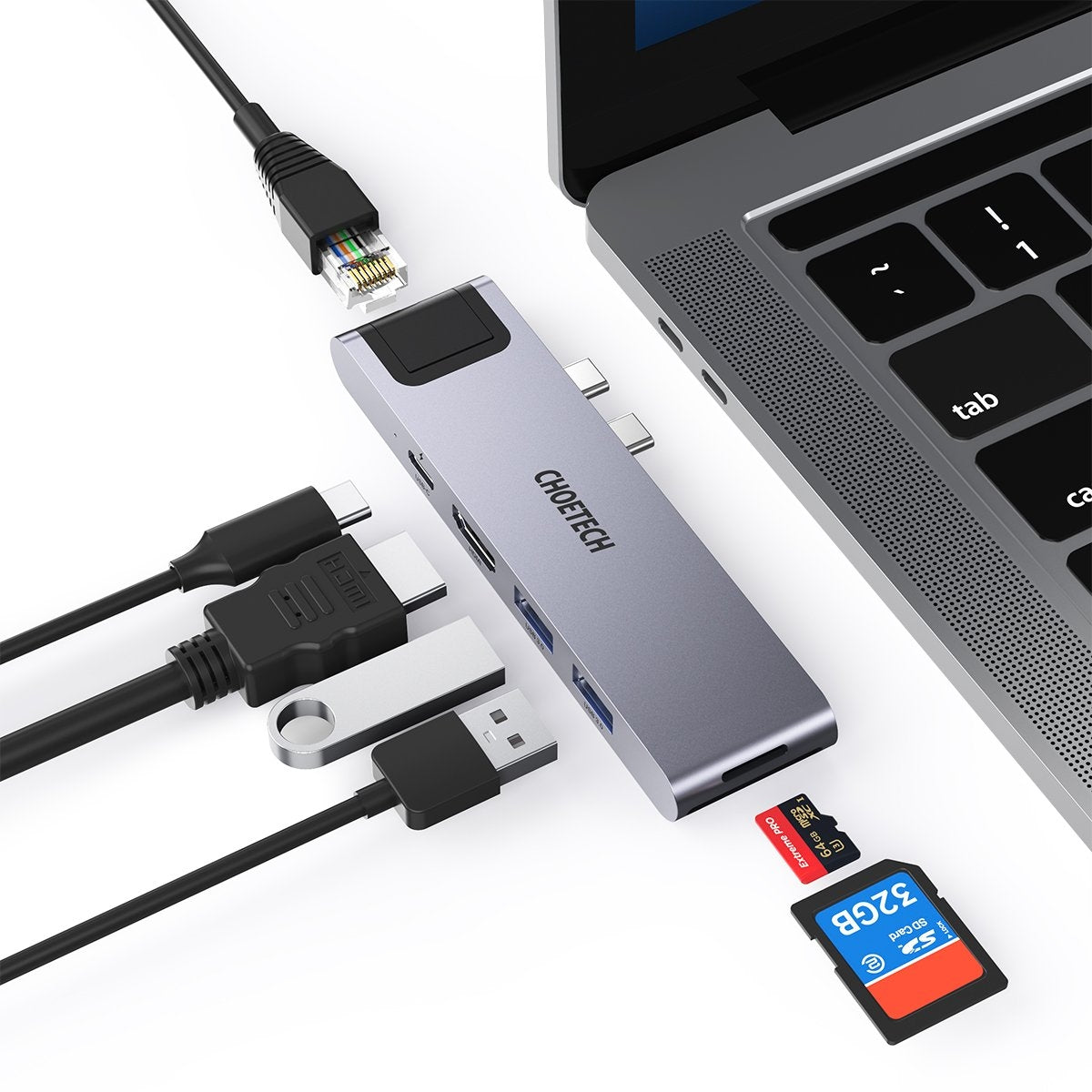CHOETECH HUB-M24 7-in-2 MacBook Pro/Air USB Adapter USB-C Hub | Auzzi Store