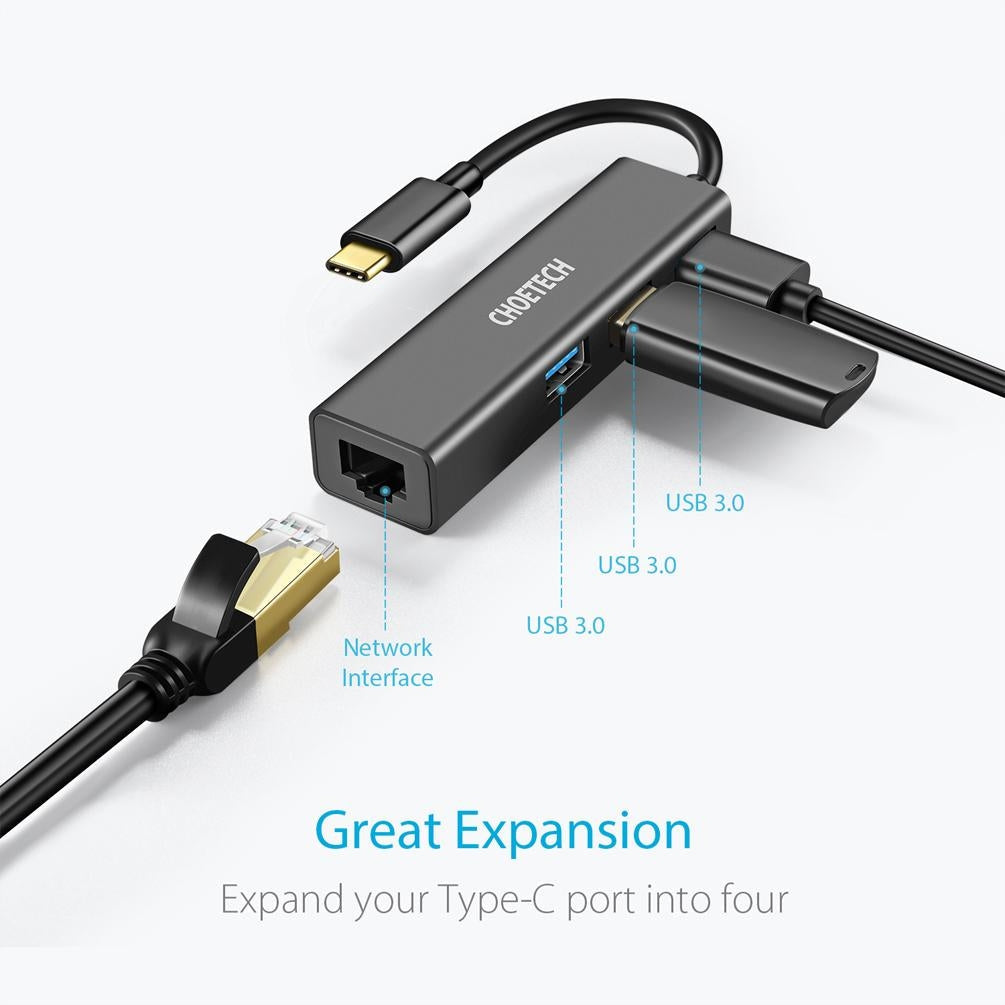 CHOETECH HUB-U02 USB-C To Ethernet Hub | Auzzi Store