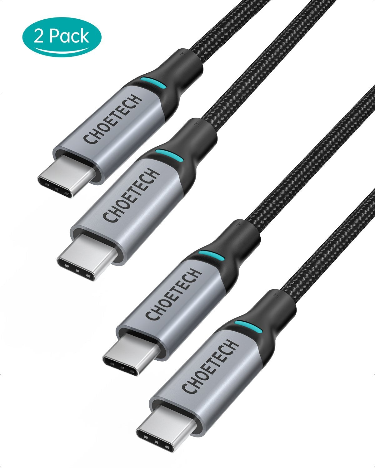 CHOETECH MIX00073 (XCC-1002 x2) 100W USB-C Braided Fast Charging Cable 1.8M 2 Pack | Auzzi Store