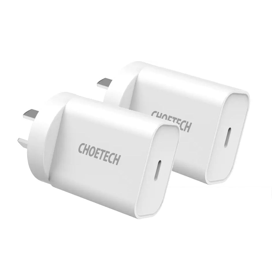 CHOETECH MIX00109 USB-C PD 20W AC Charger Adapter 2-Pack White | Auzzi Store