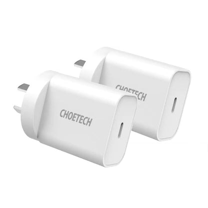 CHOETECH MIX00109 USB-C PD 20W AC Charger Adapter 2-Pack White | Auzzi Store