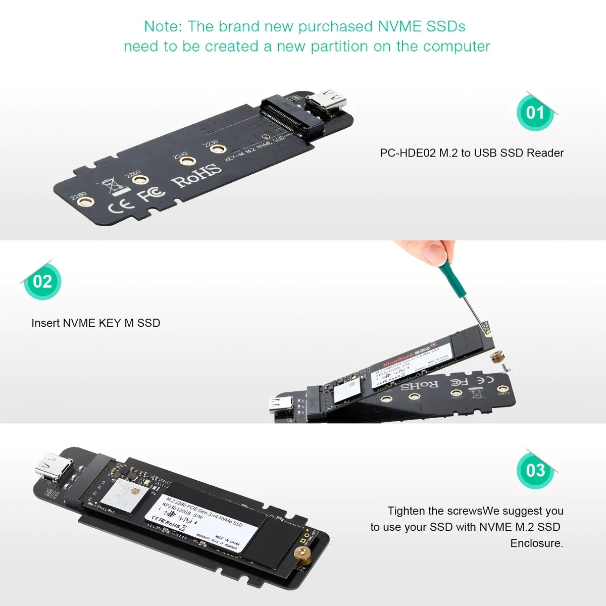 CHOETECH PC-HDE02 M.2 to USB SSD Reader (Enclosure only) Supports M-Key (PCI-E NVMe-based) | Auzzi Store
