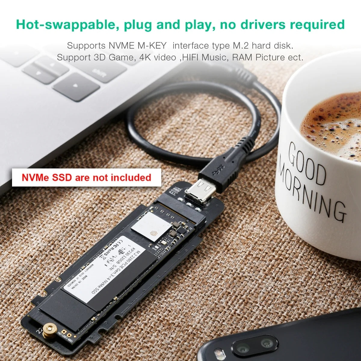CHOETECH PC-HDE02 M.2 to USB SSD Reader (Enclosure only) Supports M-Key (PCI-E NVMe-based) | Auzzi Store