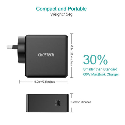 CHOETECH Q4004 60W PD 3.0 Type-C Fast Charging Foldable Adapter USB-C Charger | Auzzi Store