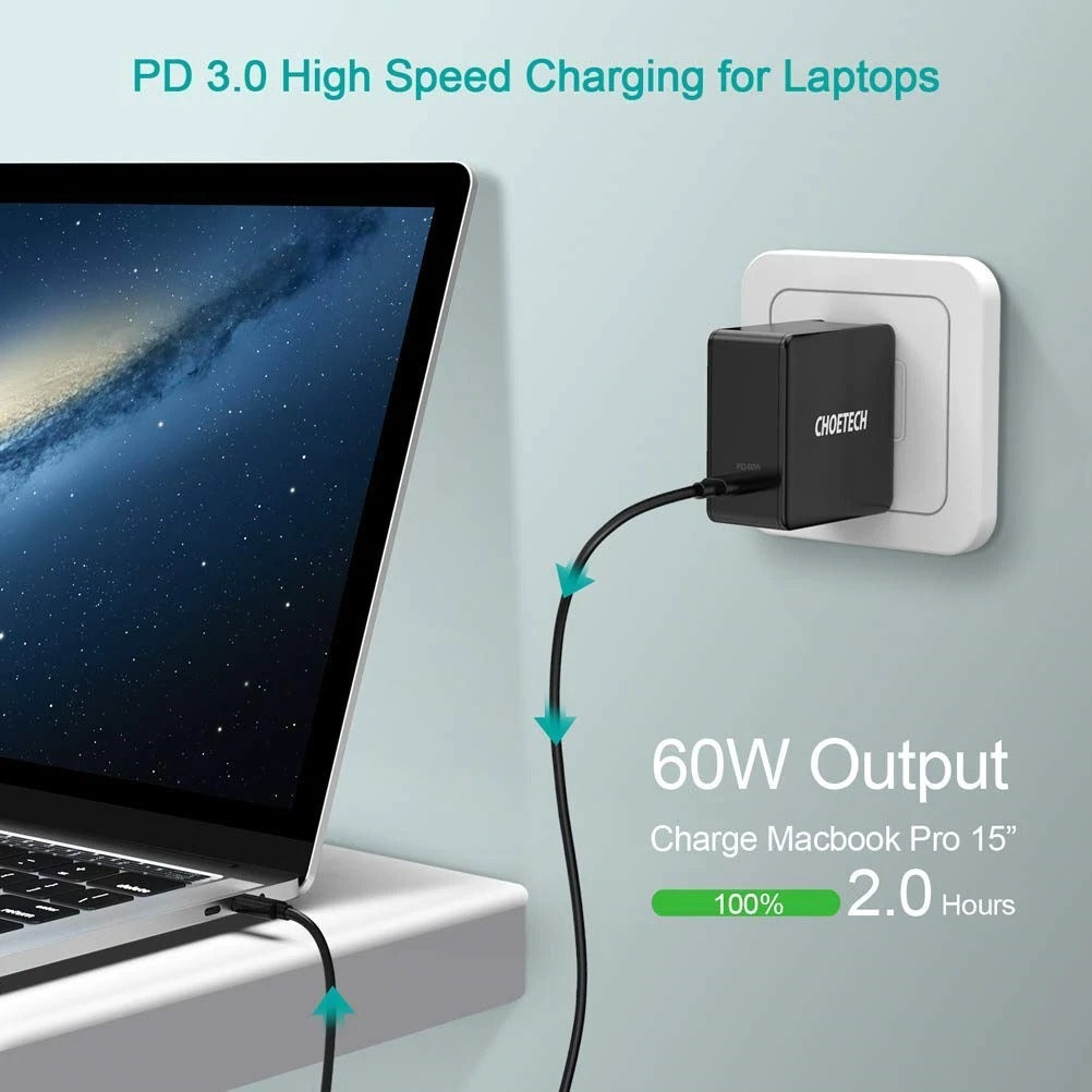 CHOETECH Q4004 60W PD 3.0 Type-C Fast Charging Foldable Adapter USB-C Charger | Auzzi Store