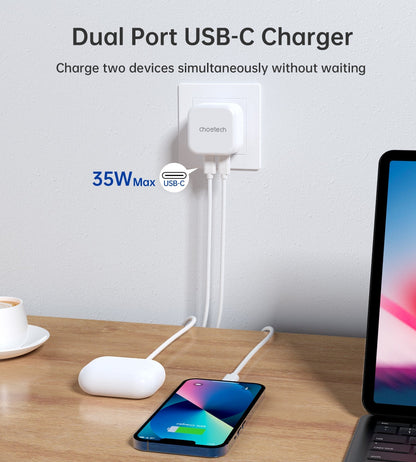 CHOETECH Q5008 PD 35W Dual USB-C Charger | Auzzi Store